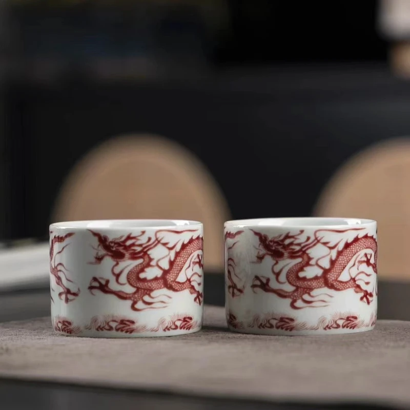 元青花红龙陶瓷高档送人简约茶杯家用喝茶