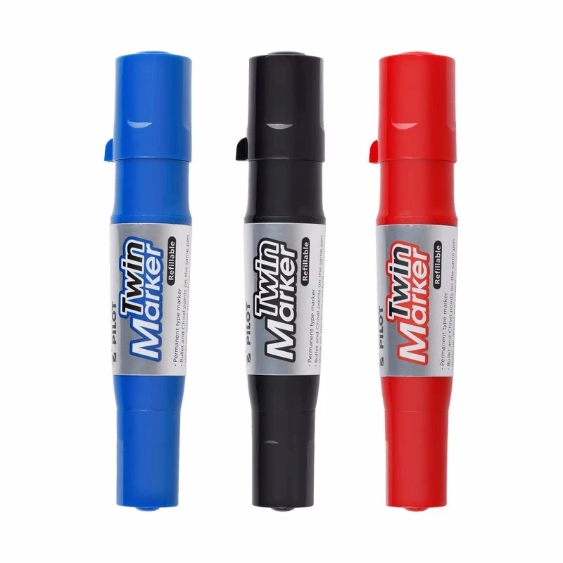 日本PILOT百乐大双头记号笔唛克笔箱头笔标记笔斜头防水不易褪色