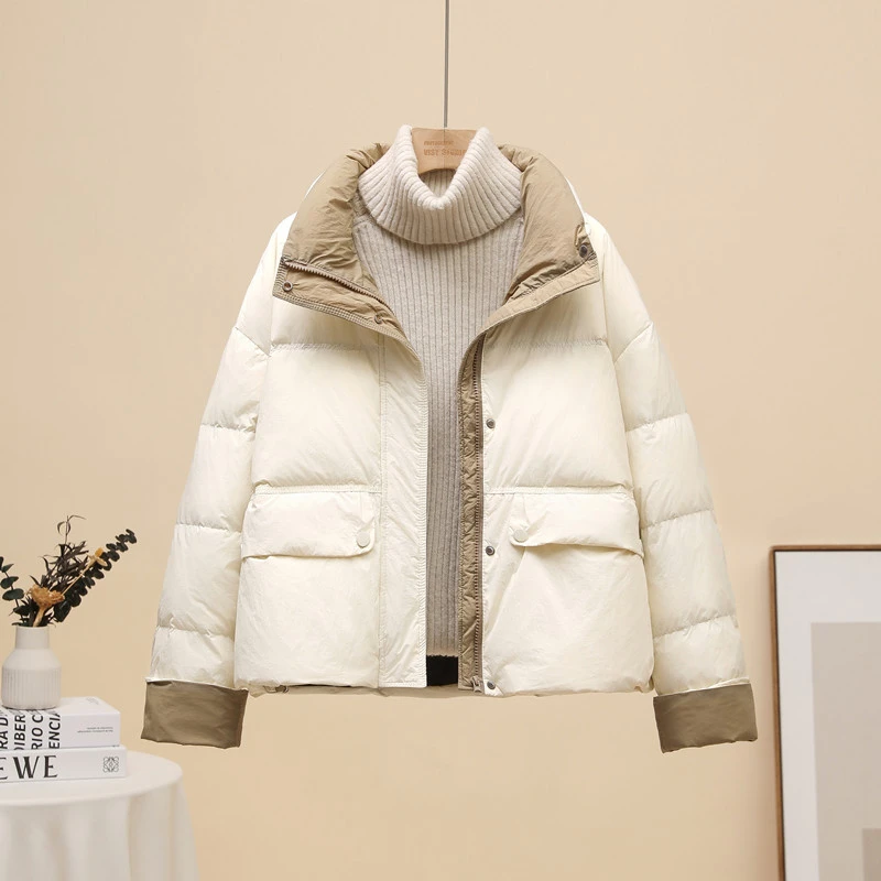 短款羽绒服冬季韩版拼色羽绒面包服