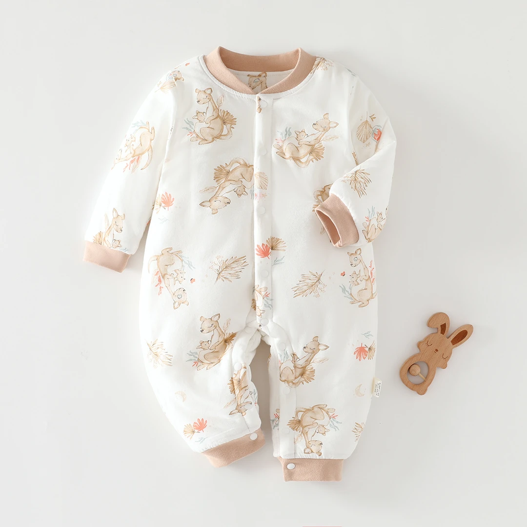 婴幼儿连体内衣闭裆哈衣多款夹棉150g棉保暖哈衣宝宝秋冬季婴儿