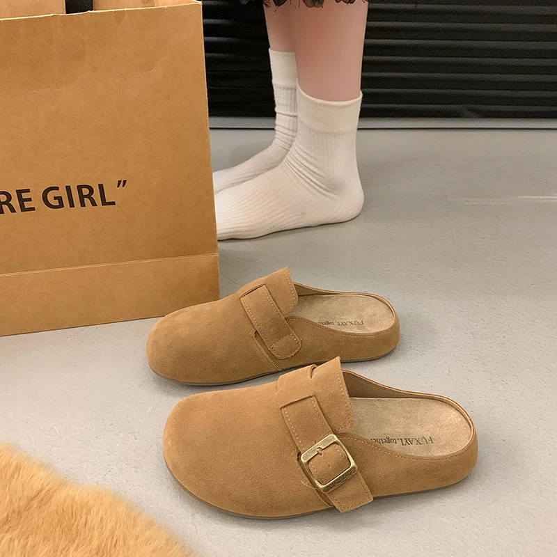 博肯包头拖鞋2025春季新款勃肯鞋厚底半拖软皮软底低帮女勃肯拖鞋