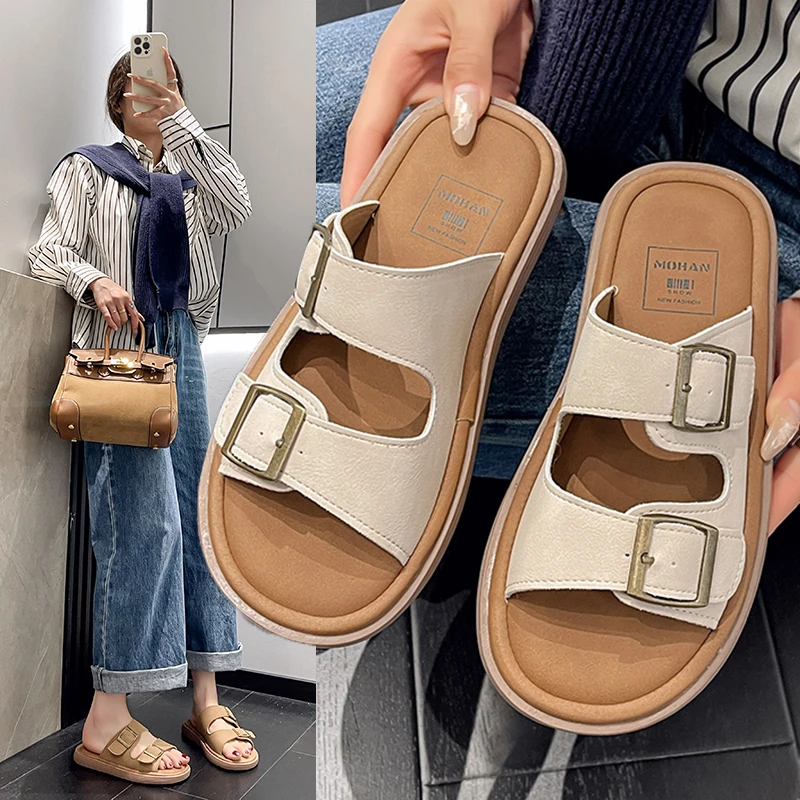 勃肯鞋厚底拖鞋女夏季外穿法式尤莱特2025新款百搭平底沙滩凉拖鞋