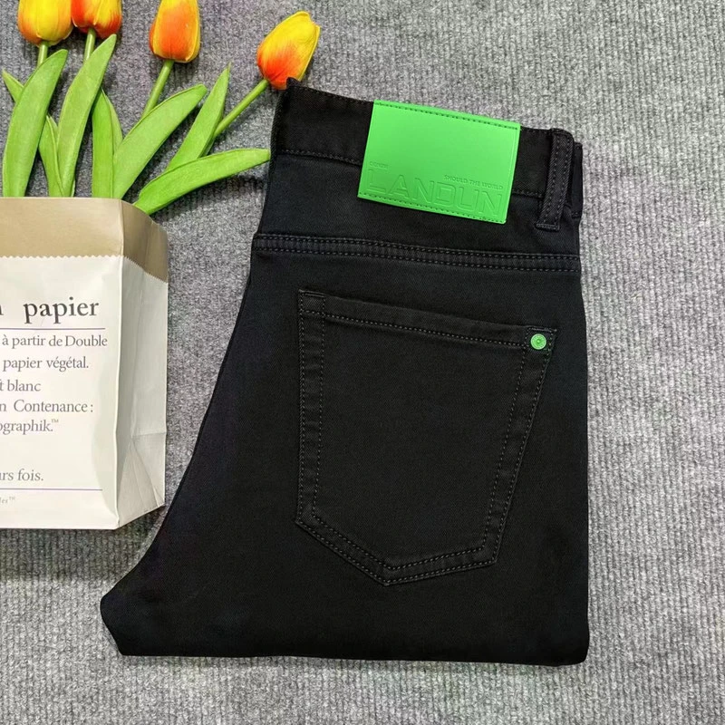 秋冬薄绒厚款黑色牛仔裤男款直筒修身休闲时尚百搭商务复古男裤子