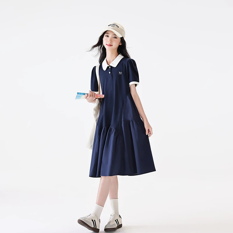 少女夏装连衣裙2025新款高初中学生学院风时尚女大童polo短袖夏季