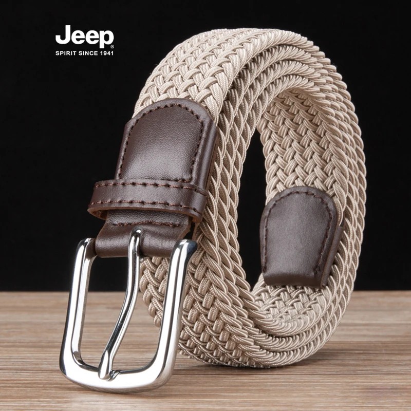 JEEP SPIRIT男士潮款双色松紧软弹不勒青年帆布尼龙皮带针扣腰带