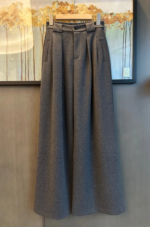 647推荐-【韩里韩气】加厚阔腿裤高腰西裤高级灰色调显瘦香蕉阔腿裤