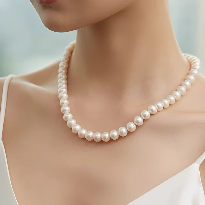 【女神节】极光大点位9-10.5mm淡水无核近圆极微微暇串珠珍珠项链
