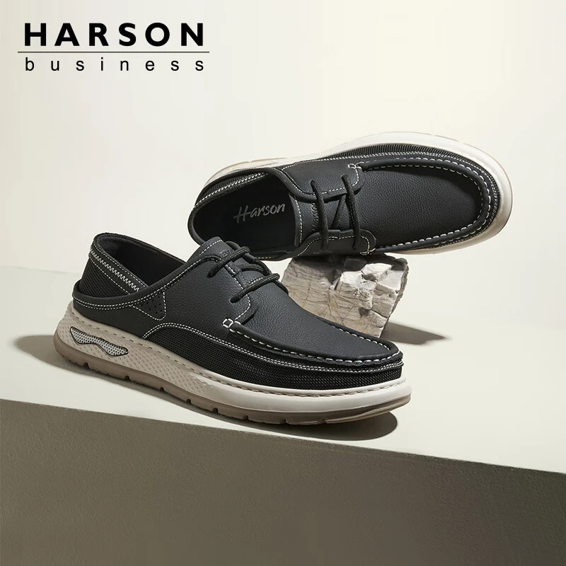 哈森男鞋休闲皮鞋2024秋季新款头层牛皮工装鞋男士真皮运动鞋男款