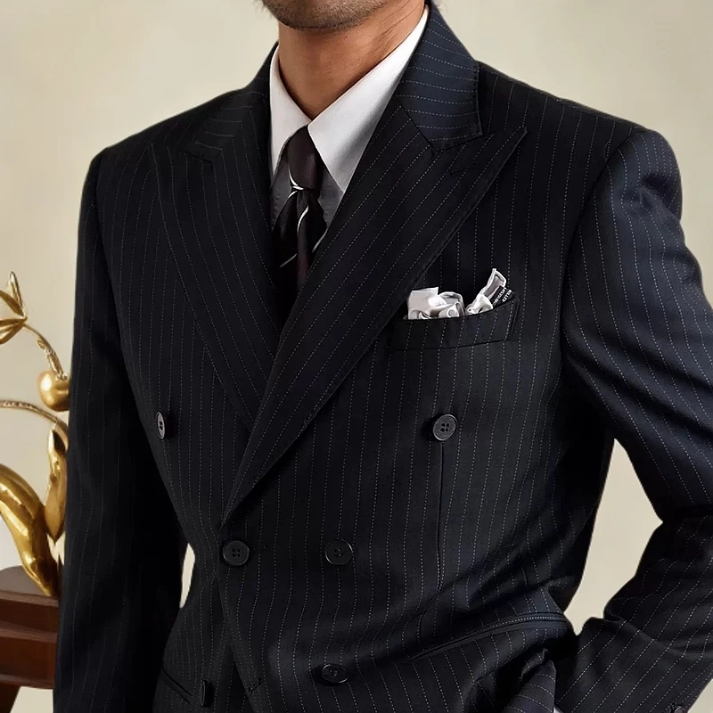 cfxfzb5高级感男士意式条纹双排扣西服套装商务休闲正装结婚礼服
