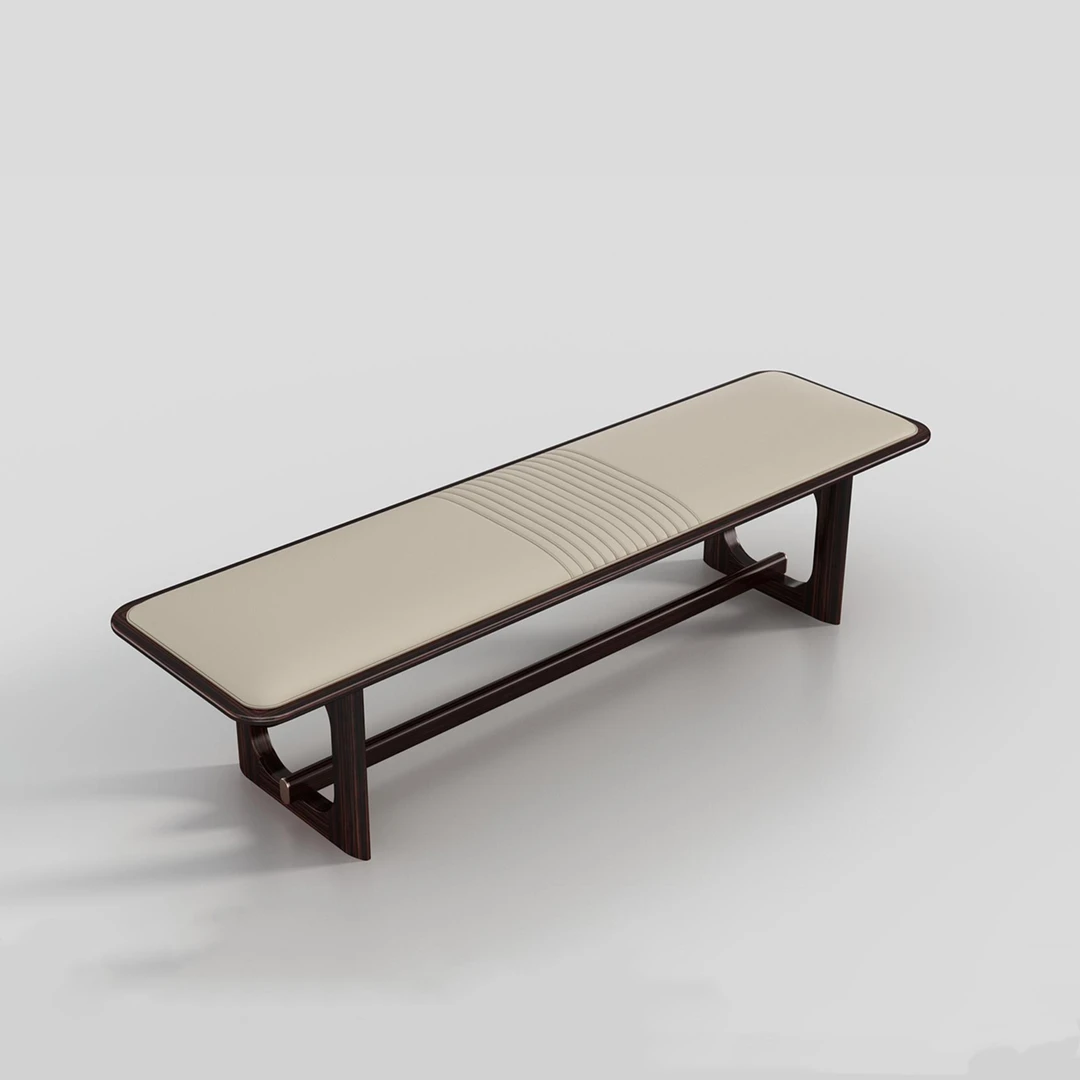 【璞悦】新中式黑檀木床尾凳简约时尚家用茶凳长条凳餐桌凳真皮坐垫