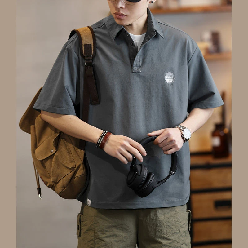 短袖POLO衫男士夏季新款宽松潮牌百搭户外休闲速干翻领衬衫T恤男