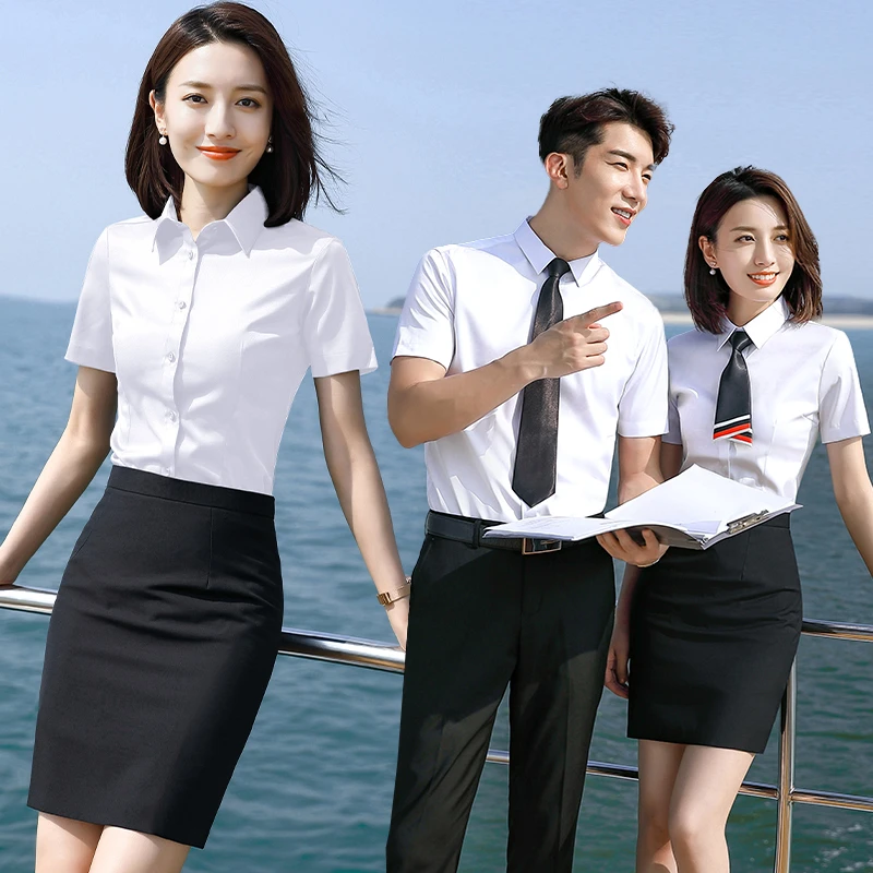 职业装白色衬衫女夏款正装工装高端酒店工作服气质短袖白衬衣夏季