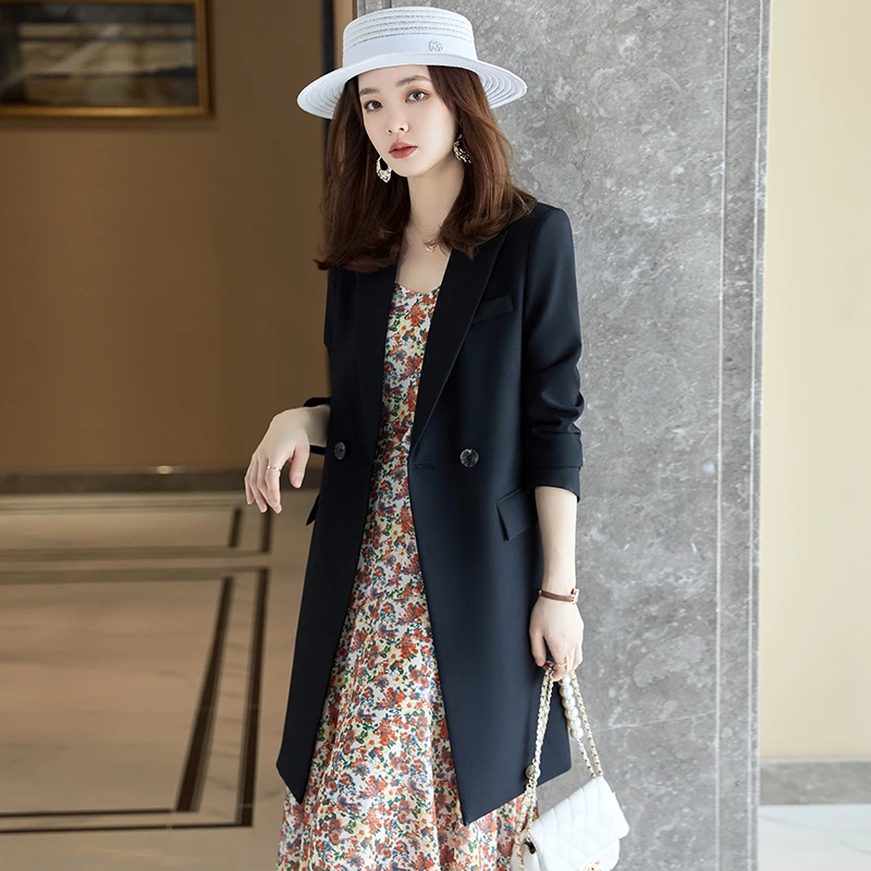 黑色西装外套女2025秋冬新款高级感小个子通勤西服中长款风衣洋气