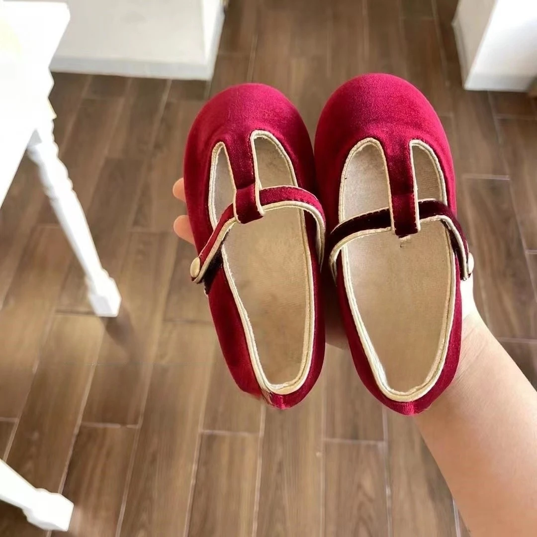 薄绒加绒公主鞋红色金丝绒软底童鞋宝宝棉鞋休闲单鞋秋冬季新款