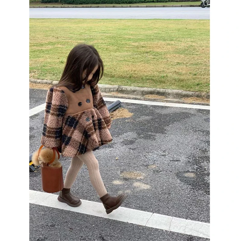儿童外套童装女童洋气双面绒格子秋冬上衣小香风宝宝复古时髦秋装