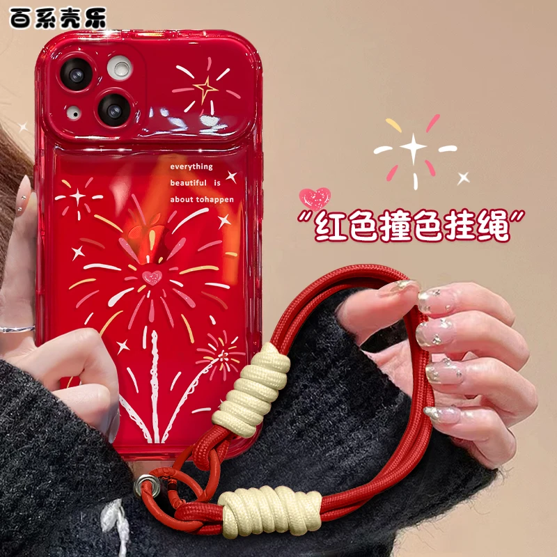 苹果华为/vivo/oppo/小米烟花涂鸦翻盖镜子iPhone15pro创意手机壳