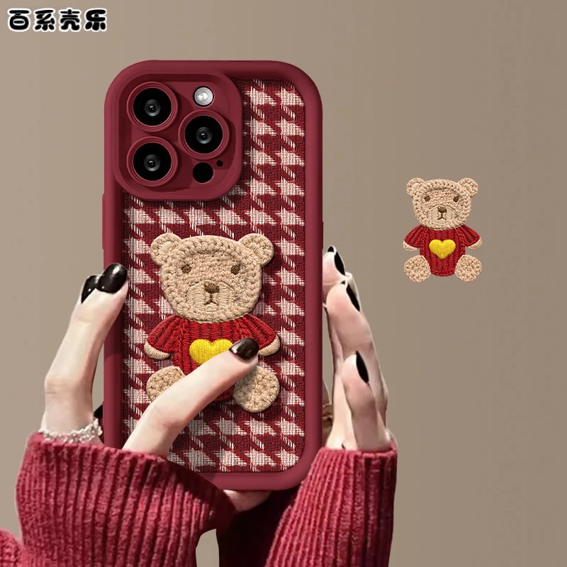 苹果华为vivo女款oppo小米爱心熊天眼竖纹iPhone15promax手机壳