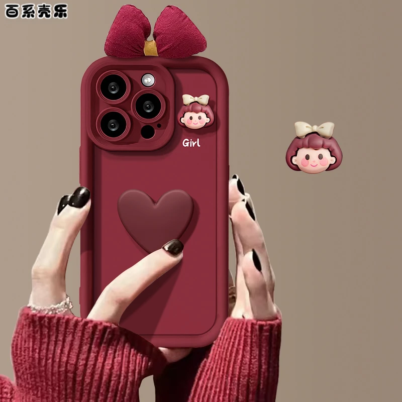 适用苹果华为vivooppo小米iPhone15promax手机壳爱心公仔天眼阶梯