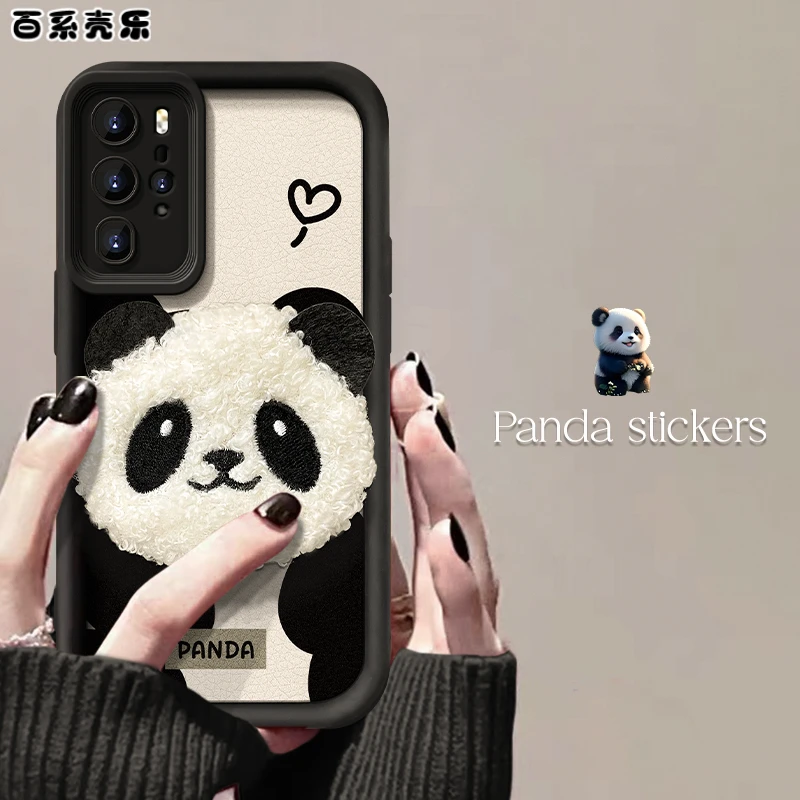 华为P40/P40Pro皮纹熊猫公仔天眼阶梯创意卡通手机壳女可爱保护壳