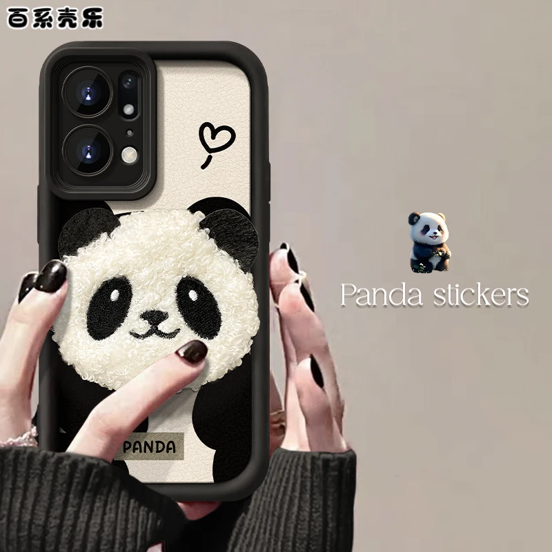 OPPOFINDX5/FindX5PRO皮纹熊猫公仔ins女款保护壳天眼阶梯手机壳
