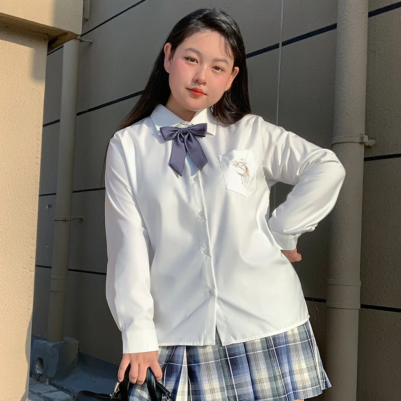 阿车家的大码jk胖mm衬衫长短袖原创基础款衬衣显瘦白白色女遮肉
