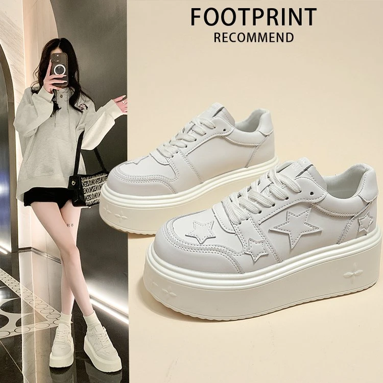 ins女厚底松糕鞋四叶草秋夏季内增高春秋板鞋百搭运动网红白色