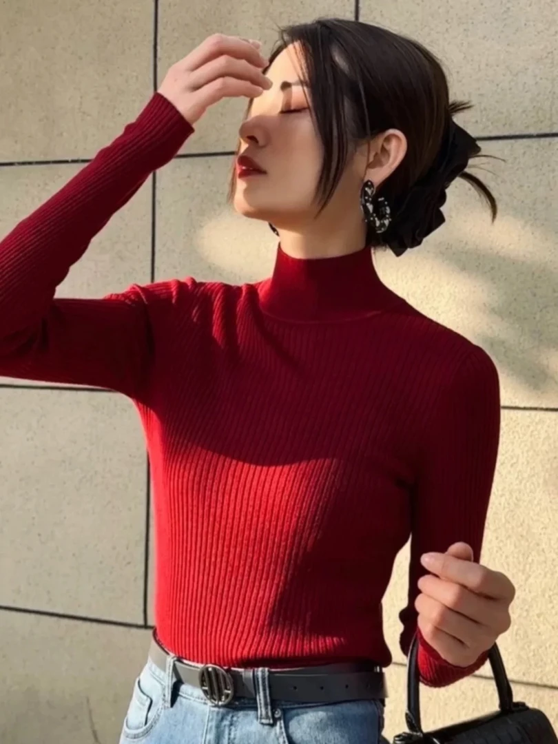 商场同款阿玛施女装2024秋冬新款烟管高领打底针织衫内搭毛衣