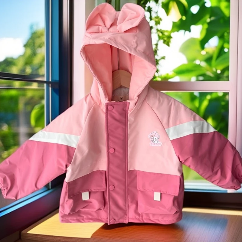 秋冬季女童洋气休闲时尚连帽保暖拼接撞色冲锋外套