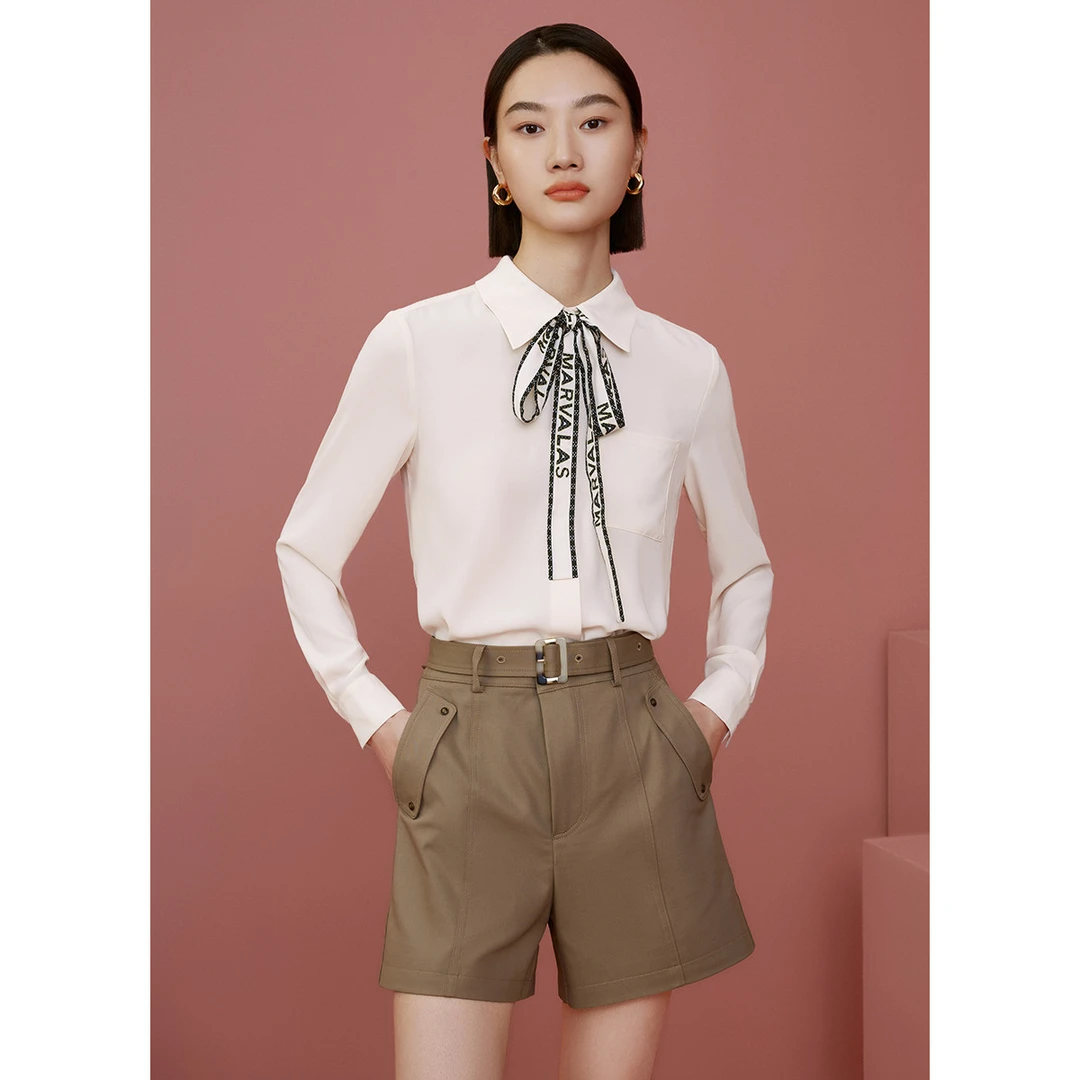 飘带领衬衫夏季学院风百搭气质长袖时尚设计感衬衣M311300201