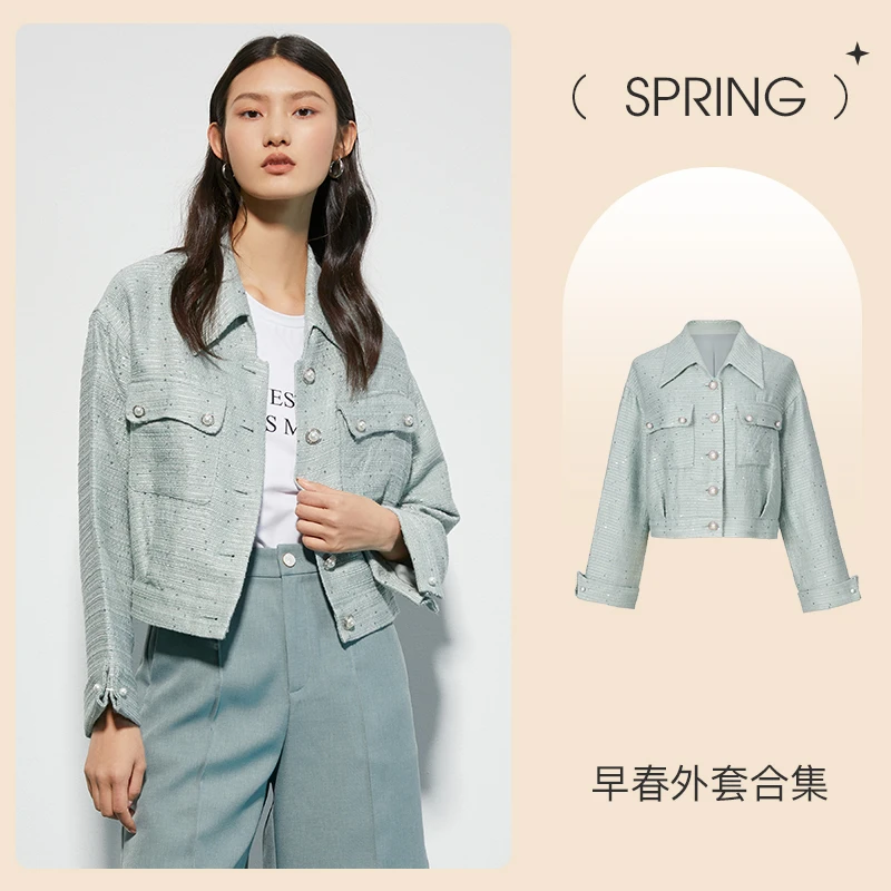 【曼德诗】潮流工装外套百搭翻领长袖短款小香风夹克M431865