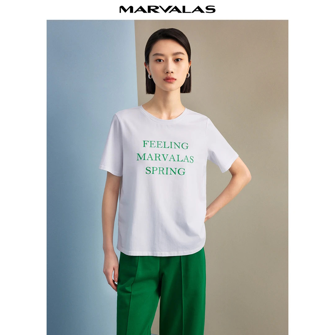 宽松圆领T恤女夏季设计感美式字母印花百搭五分袖上衣M313100472