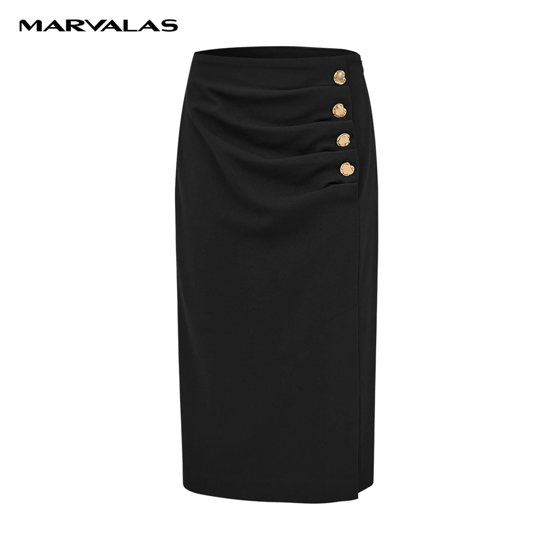 【籽言专属】曼德诗2024新款显瘦气质黑色半身裙M207304123