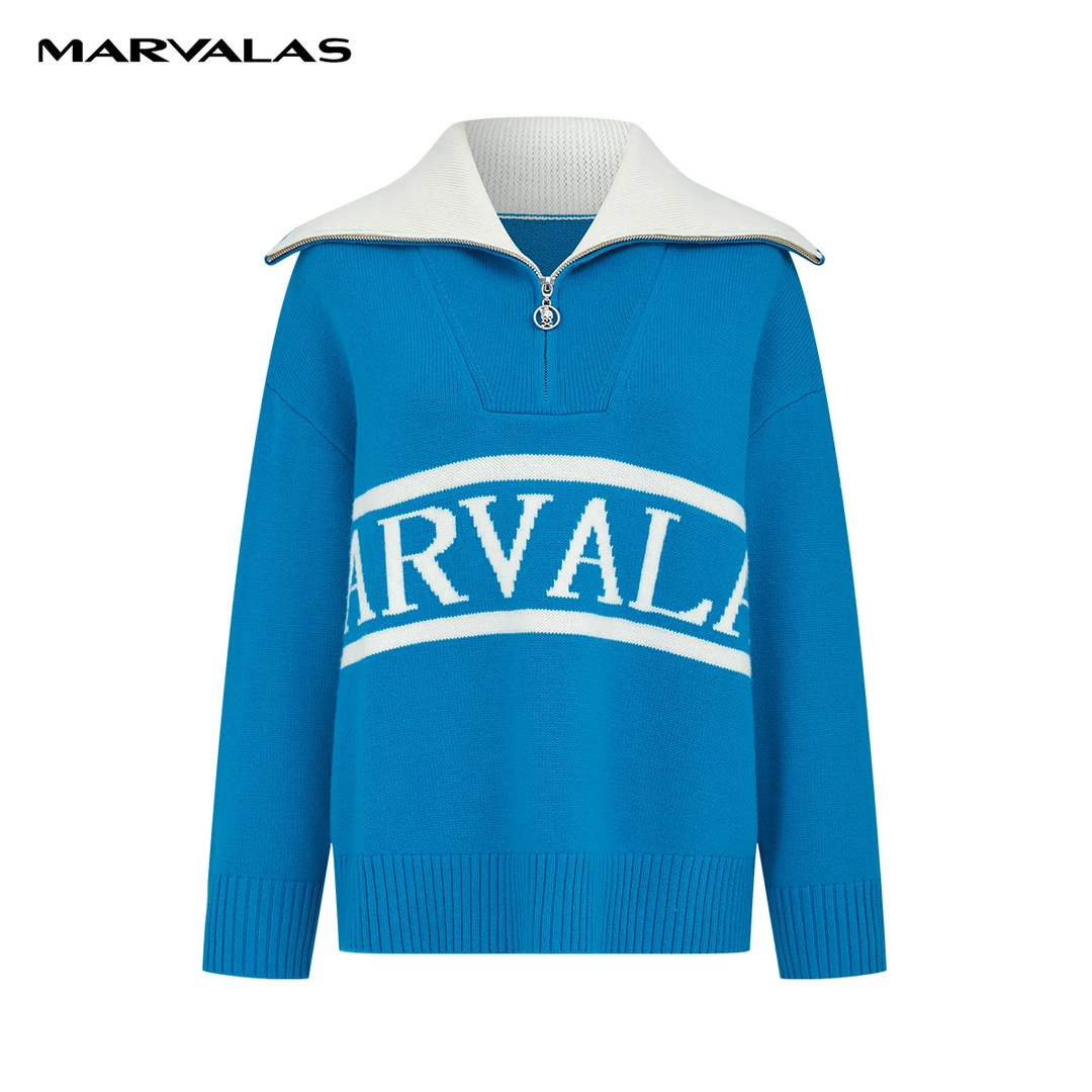 【商场同款】曼德诗全羊毛翻领毛衣2023冬撞色针织套头衫M733306889