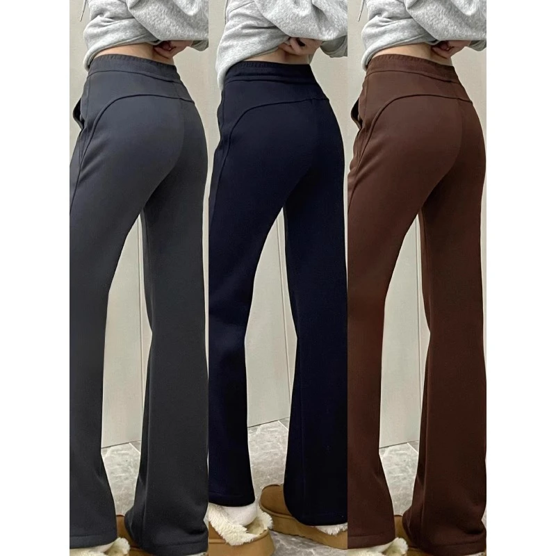 梨形身材休闲微喇裤女秋冬加绒胖妹妹mm高腰遮胯显瘦弹力运动卫裤