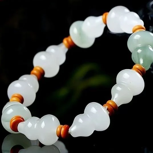 天然高冰金丝玉天山翠葫芦玉手串男女款福禄双全玉手链珠宝手饰