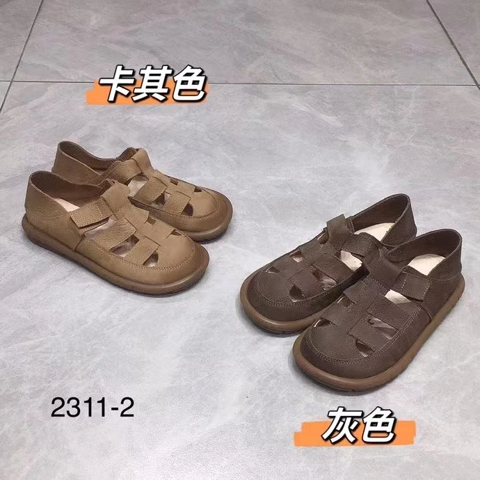 夏季新款透气平底复古百搭时尚舒适镂空包头网格凉鞋2311-2