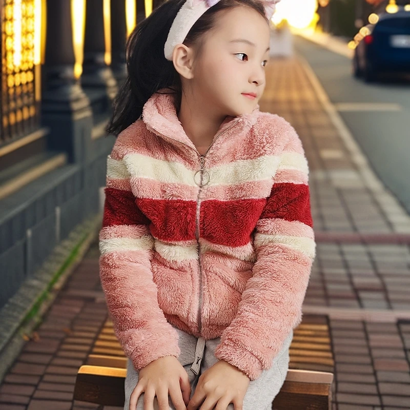 冬季女童立领毛毛衣半拉链外单卫衣