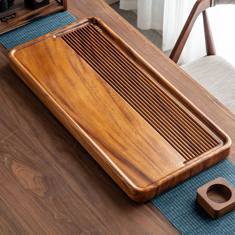 整板南美胡桃木茶盘简约平面大号实木茶台长方形排水式家用茶托盘