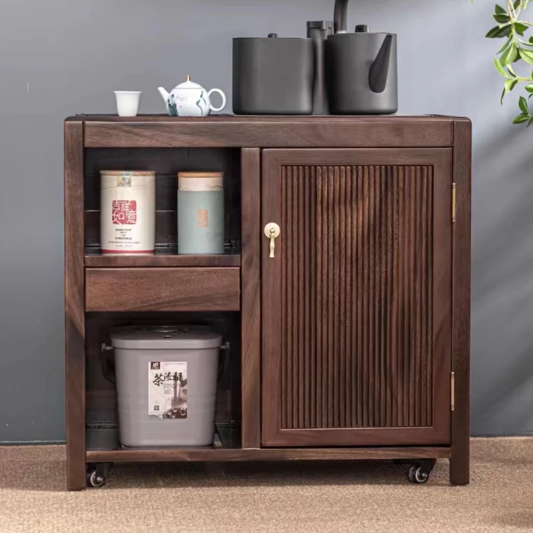 胡桃木移动泡茶台办公室茶几客厅烧水壶一体实木茶水柜轻奢煮茶柜