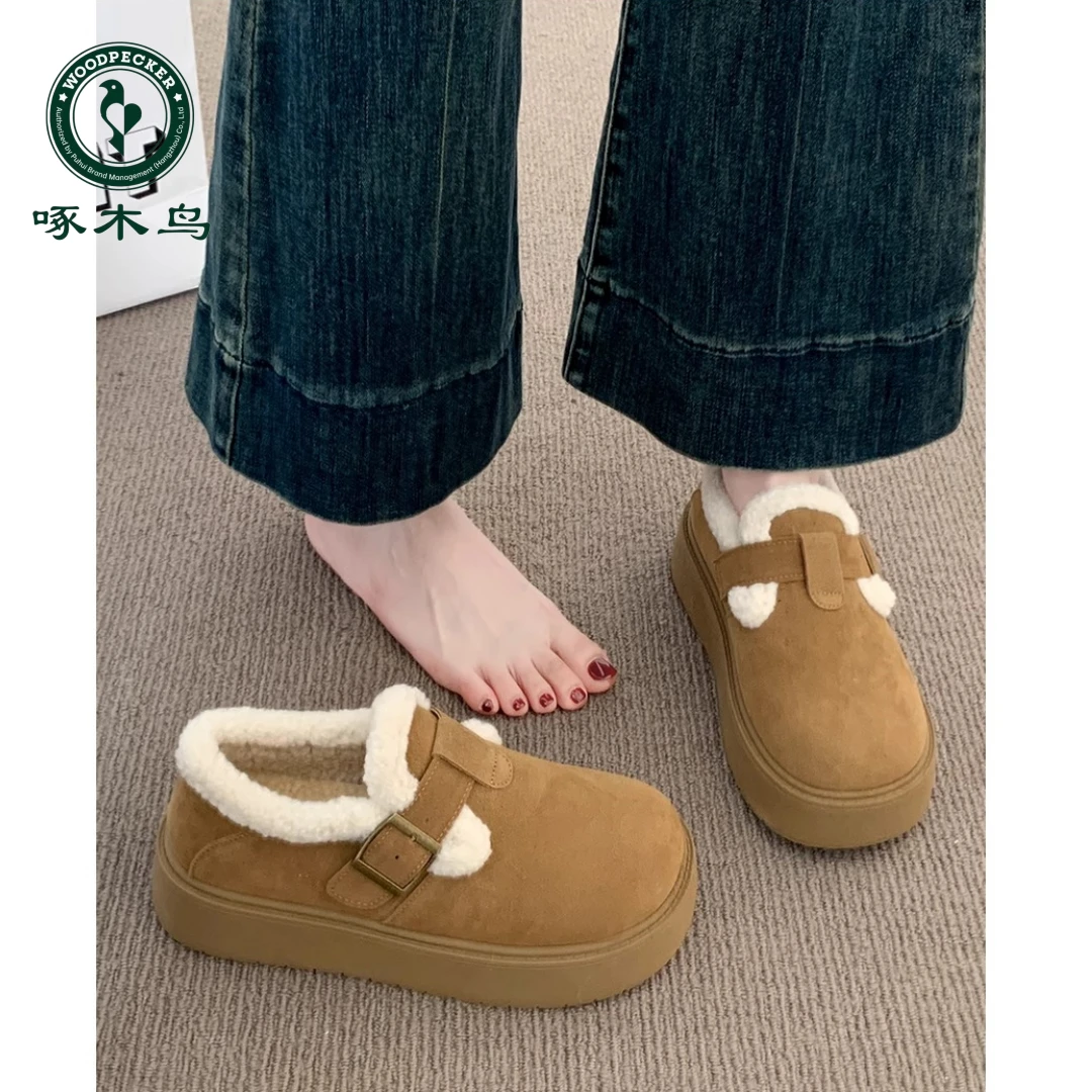 啄木鸟厚底加绒豆豆勃肯鞋女2024新款冬乐福鞋博肯棉鞋保暖雪地靴