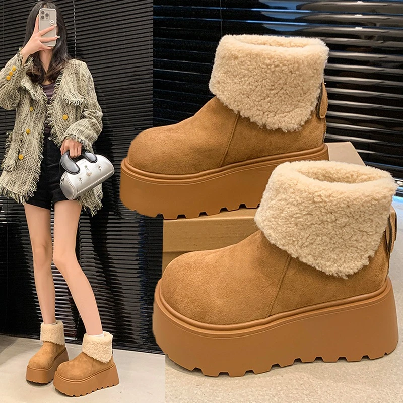 保暖增高厚底百搭雪地靴女款2025年新款秋冬季勃肯加绒加厚棉鞋子