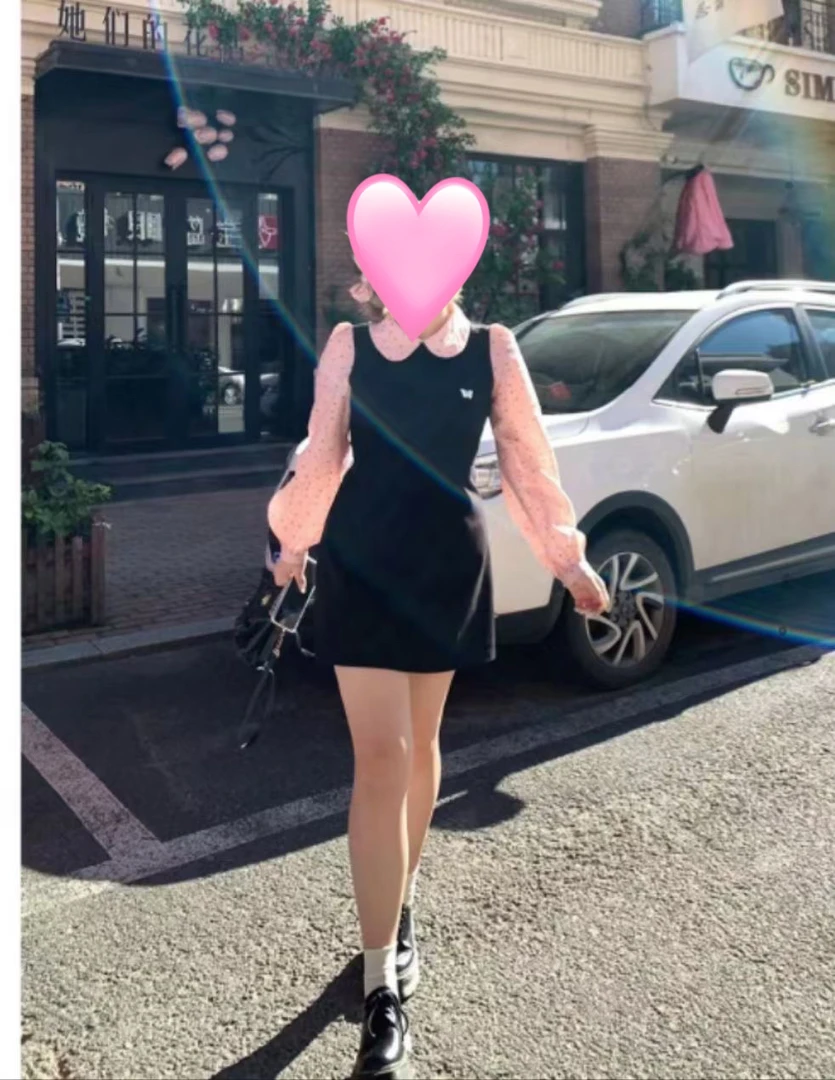 大码女装赫本风娃娃领长袖连衣裙女秋季胖MM显瘦裙子假两件A字裙