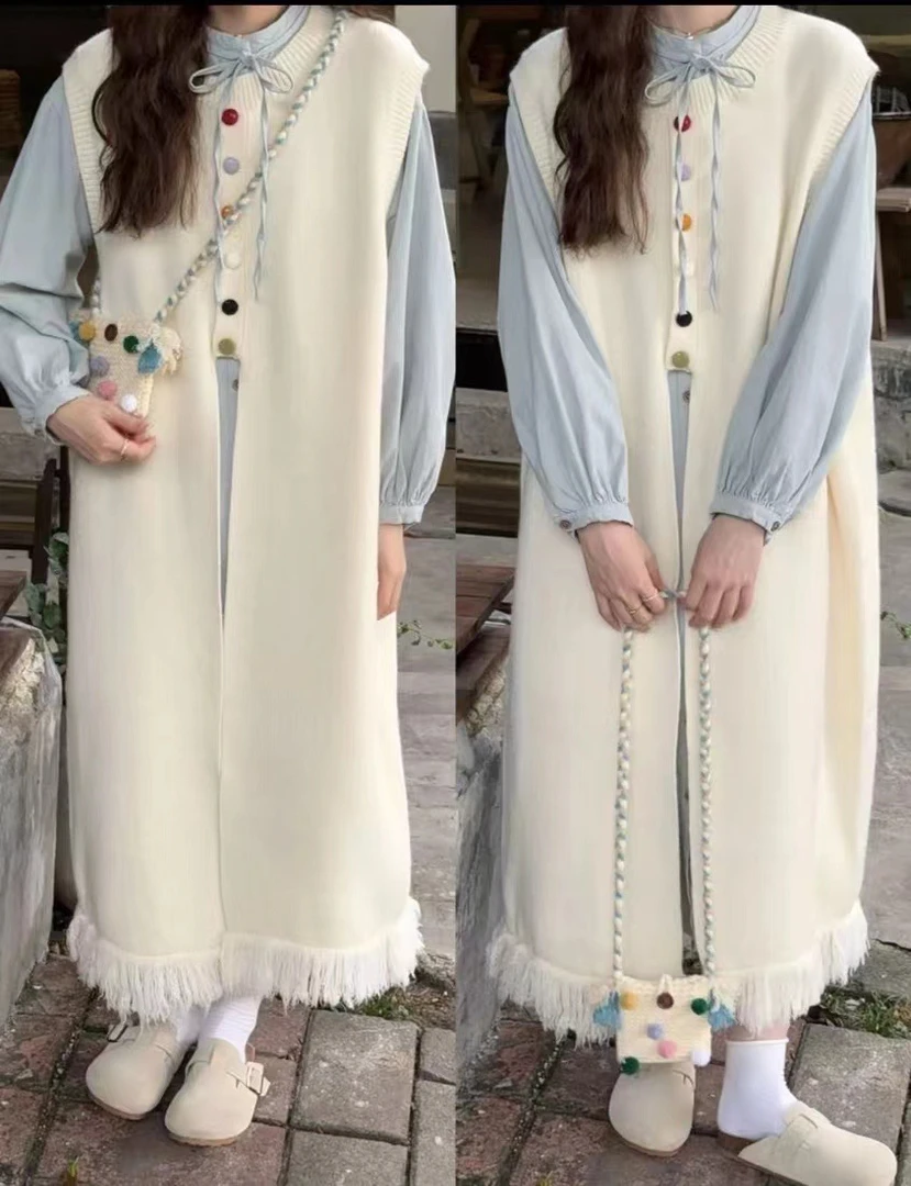 大码慵懒风长袖连衣裙女秋季梨形身材背心裙胖MM遮肚显瘦裙子