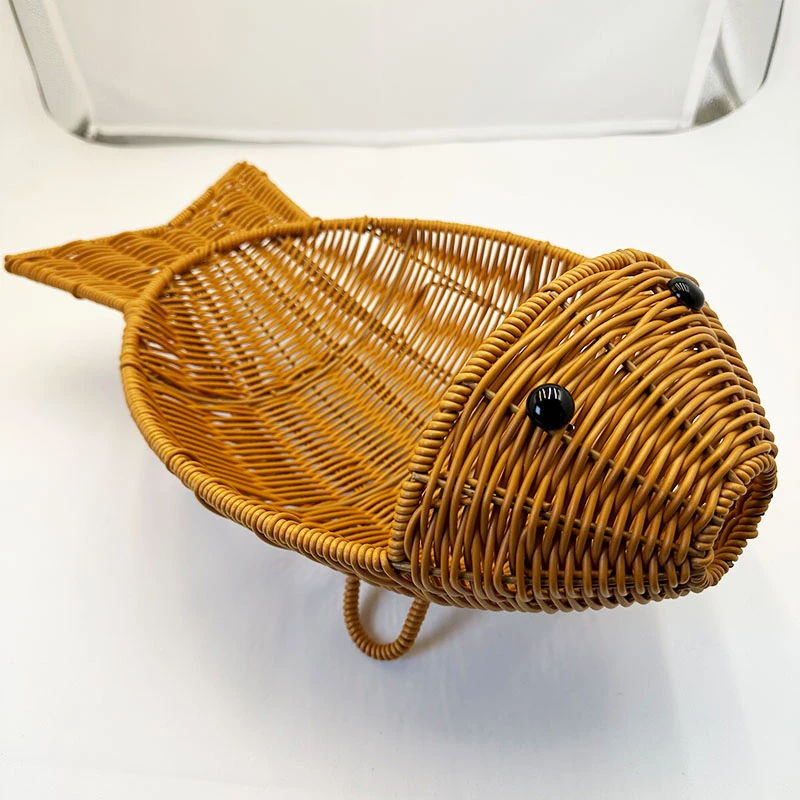 ZCL2棕色大鱼收纳篮水果篮型纯手工编织买一送一42*25*10