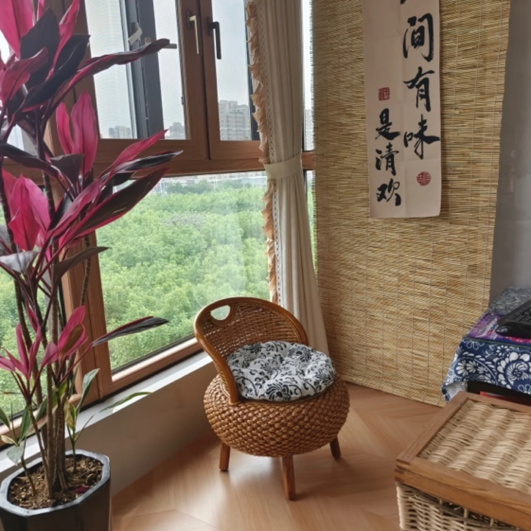 ZL35升级版加粗把手加固真藤编藤椅阳台客厅小椅子榻榻米矮靠背椅