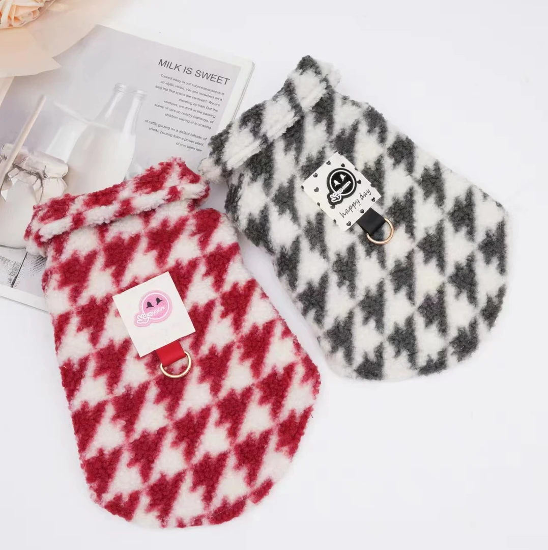 宠物猫狗通穿千鸟格时尚加绒保暖马甲可牵引