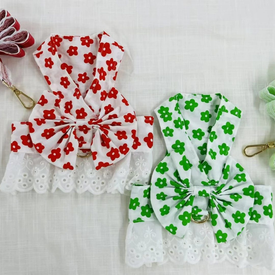 宠物夏季清凉小花牵引胸背，泰迪，博美，比熊通穿【1.8米牵引绳】