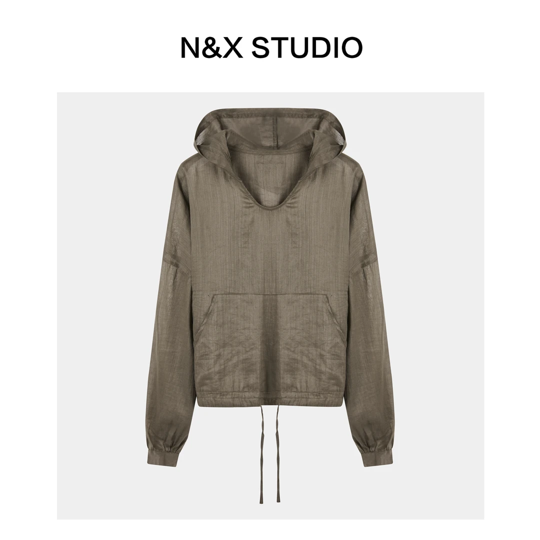 N&X【棉麻纸片卫衣】夏季白色上衣百搭薄款宽松纯色简约风