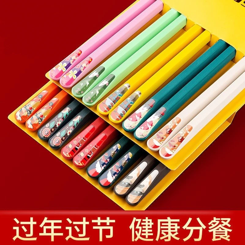 高档国潮风防霉防滑无漆无蜡耐高温网红餐具合金筷子家用个护工具