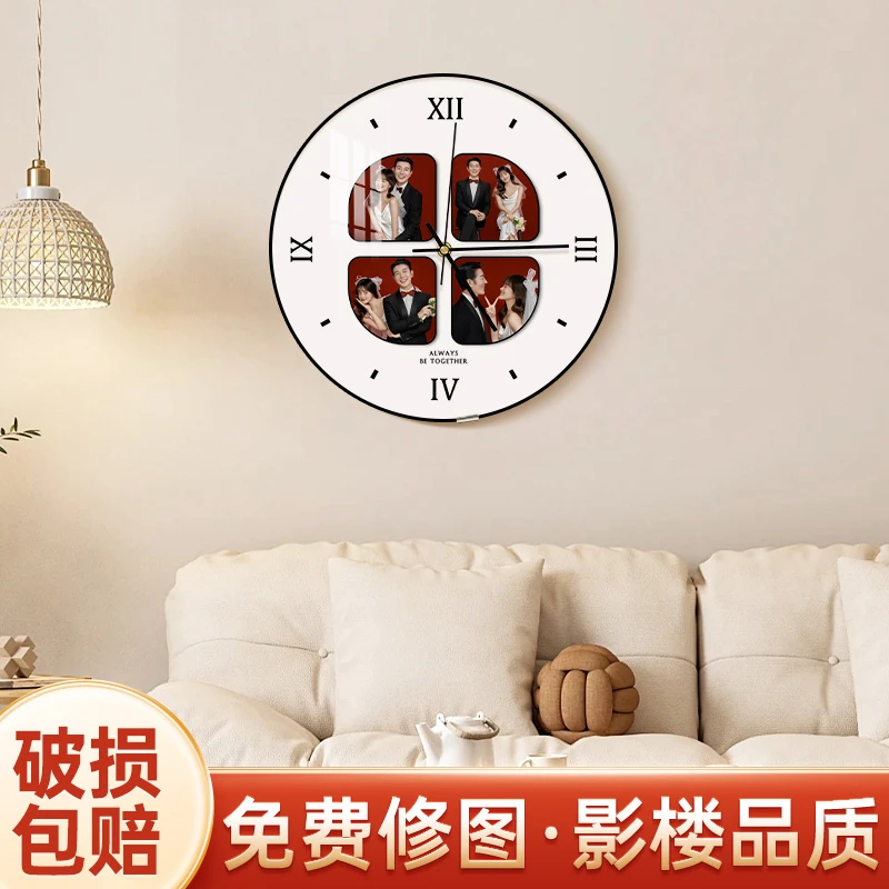 圆形情侣时钟创意挂墙定制洗照片冲印相片水晶相框画框装饰高级感